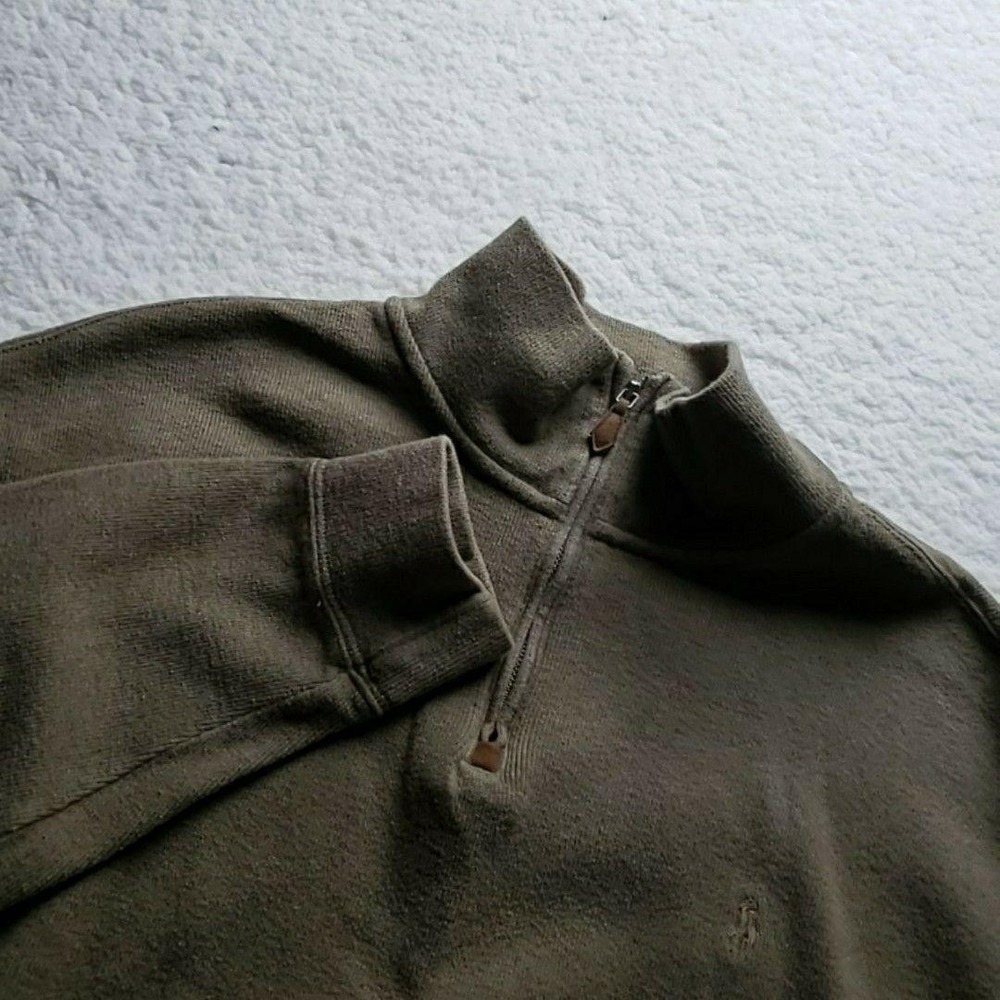 Polo By Ralph‎ Lauren Sweater Mens 2XL Green 1/4 Zip Mock Neck Cotton Pullover